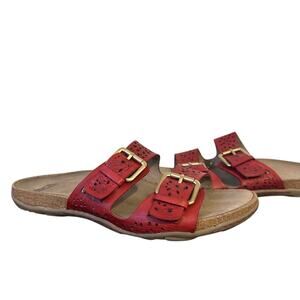 Earth Perforated Leather Slide Sandals Sand Antigua Bright Red